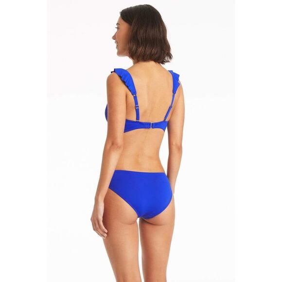 Sea Level Essentials Cobalt Blue Ruffled Hipster Two Piece Bikini Swimsuit Set 8 - Picture 2 of 13